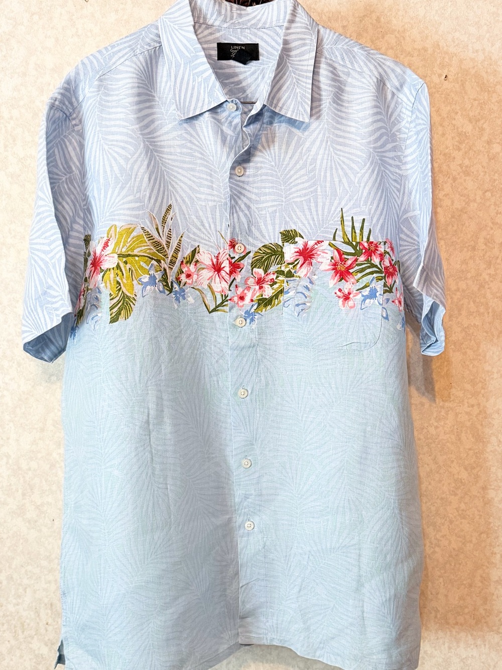 Club Room Luxury 100% Linen Hawaiian Floral Camp Shirt XL Tropical Beach